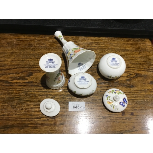 643 - Aynsley Cottage Garden x4 To Include Bell, Vase and 2 Lidded Pots