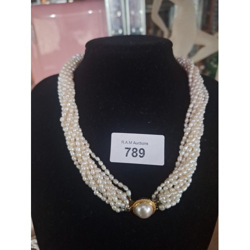 789 - Boxed Vintage Genuine Baroque Pearl Multi Strand Necklace