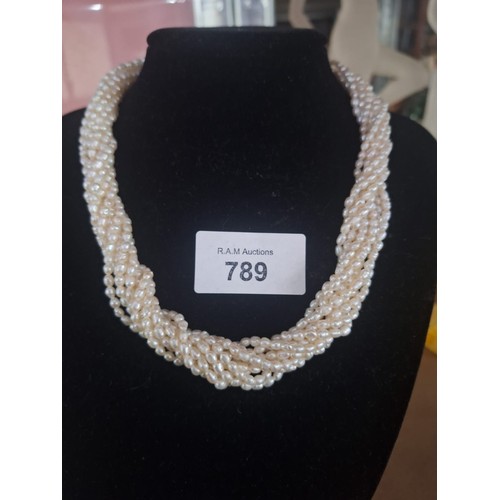 789 - Boxed Vintage Genuine Baroque Pearl Multi Strand Necklace