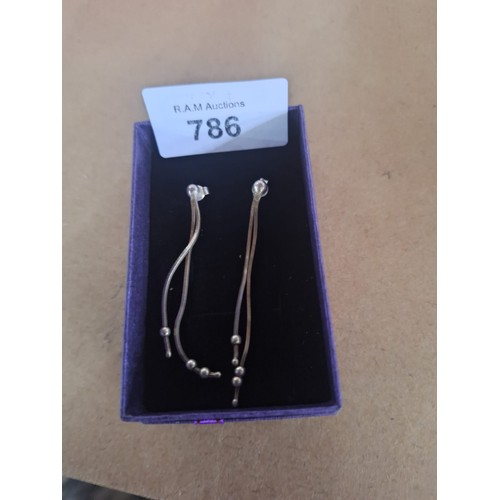 786 - Boxed 925 Silver Long Drop Earrings