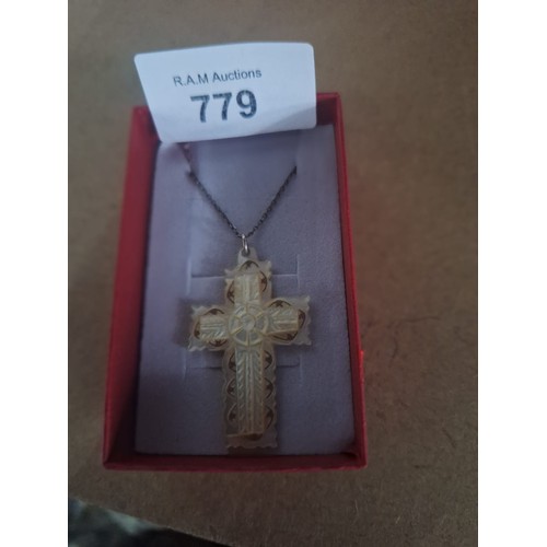 779 - Genuine Mother Of Pearl Cross on a 925 Silver Chain