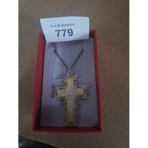 779 - Genuine Mother Of Pearl Cross on a 925 Silver Chain