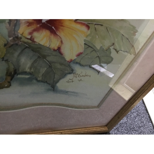 134 - Vintage Gold Framed Watercolour Floral Art Signed and Dated