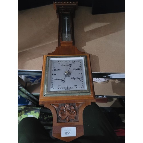 851 - Vintage English Oak 24 x 7 Wall Mount Barometer