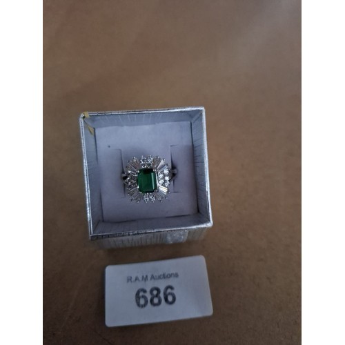 686 - Boxed 925 Silver Ring With Large Green Stone