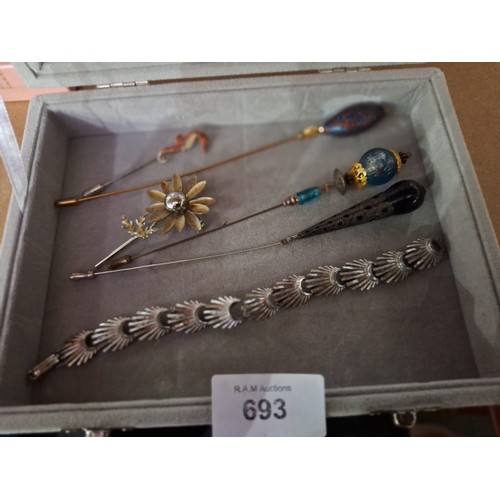 693 - Selection of Vintage Hat Pins With a Super Bracelet