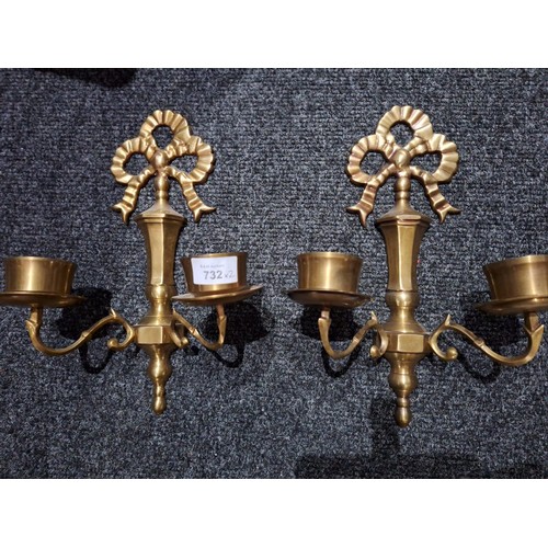 732 - Pair of Vintage Heavy Brass Wall Candlesticks