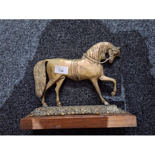 736 - Vintage Cast Brass Horse On a Plinth Doorstop 12