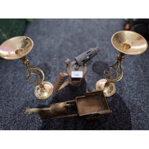 740 - Selection of 4 Vintage/Retro Brass To Include Sticks, Burner and Horse and Cart