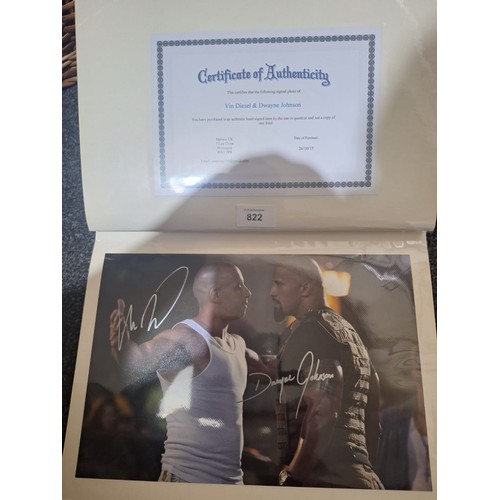 822 - Hand Signed Photo Of Vin Diesel and Dwayne Johnson With Certificate of Authenticity