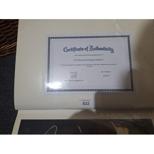 822 - Hand Signed Photo Of Vin Diesel and Dwayne Johnson With Certificate of Authenticity