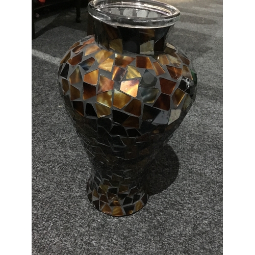 151 - Amber Glass Mosaic Vase and a Black Metal Cake Stand