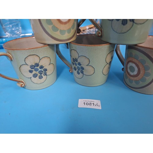 1081 - Boxed Denby Mugs x6 Blue Flower and Stone Design