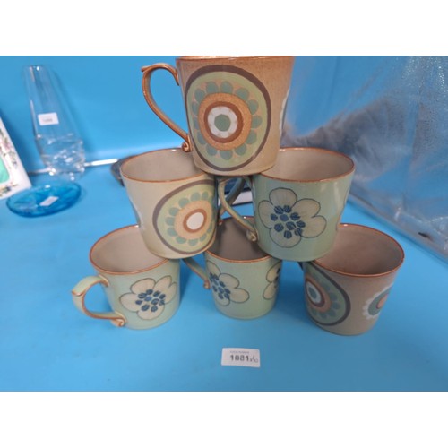 1081 - Boxed Denby Mugs x6 Blue Flower and Stone Design