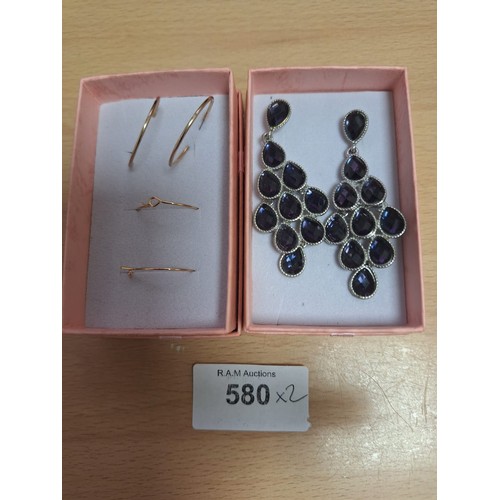 580 - Boxed Vintage/Fashion Jewellery x2 To Include Stoned Earrings and Hooped Earrings