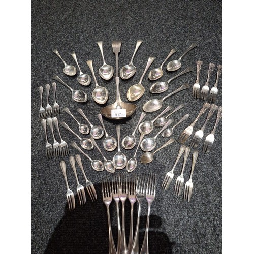 917 - Collection of 50+ EPNS Spoons, Forks, Fish Forks, Ladle Etc