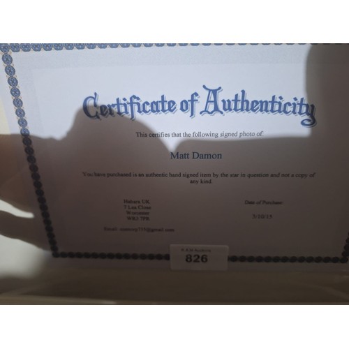 826 - Hand Signed Picture of Matt Damon With Certificate of Authenticity