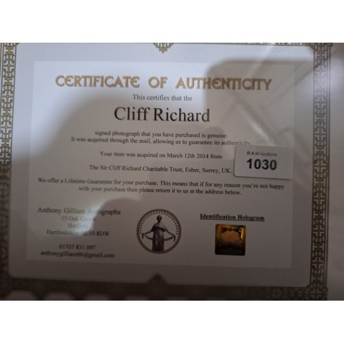 1030 - Hand Signed Picture of Cliff Richard With Certificate of Authenticity