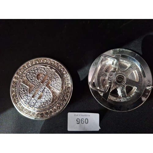 960 - Dollar Bling Revolving Belt Buckles x2