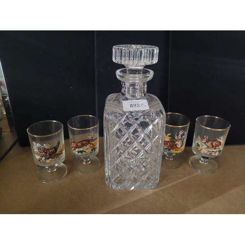 892 - Vintage Decanter and 4 Vintage Hunt Glasses