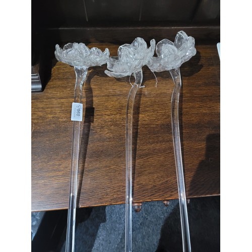 896 - Three Large Crystal/Glass Roses On Stems 20