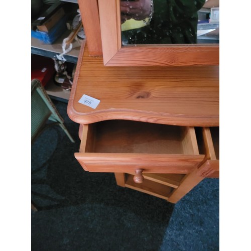 975 - Pine Dressing Table Top Mirror With 2 Drawers