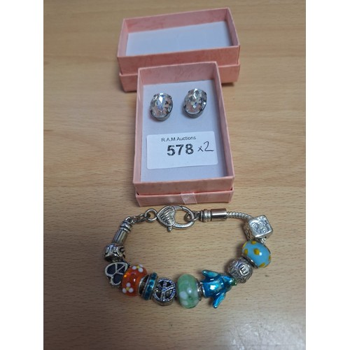 578 - Boxed Vintage and Fashion Jewellery x2 To Include Charm Bracelet and Earrings