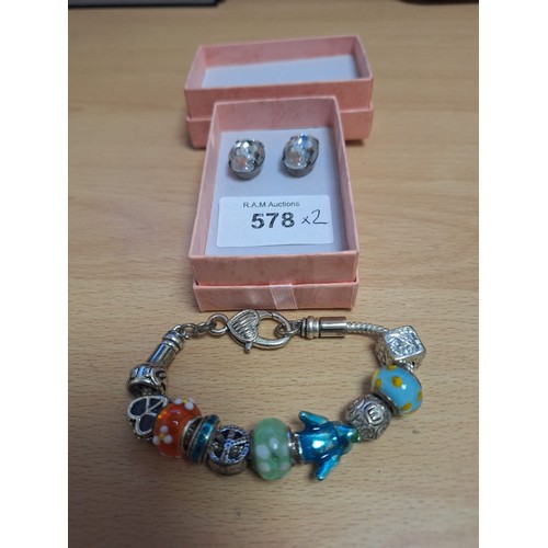 578 - Boxed Vintage and Fashion Jewellery x2 To Include Charm Bracelet and Earrings