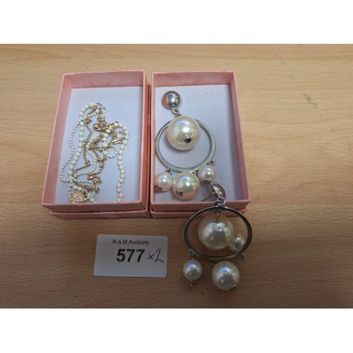 577 - Boxed Vintage and Fashion Jewellery x2 To Include Pearl Earrings and a Bracelet