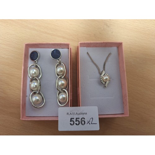 556 - Boxed Vintage and Fashion Jewellery x2 To Include Pearl Pendant and Chain and Pearl and Lapis Earrin... 