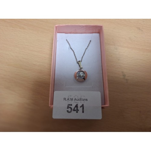 541 - Boxed Retro/Deco Style 925 Silver Chain and Pendant with Stone