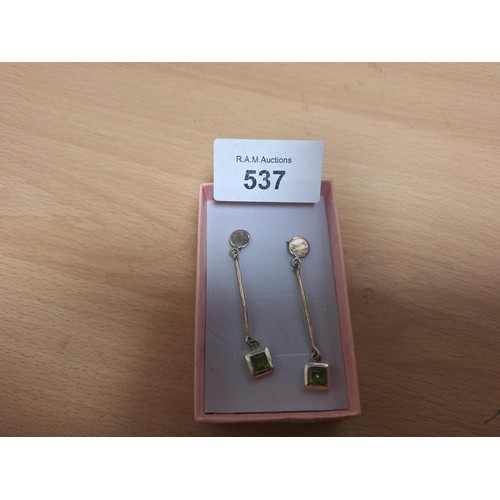 537 - Boxed 925 Silver Stoned Very Long Drop Earrings