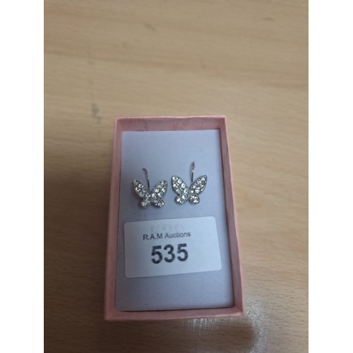 535 - Boxed 925 Silver Butterfly Stoned Earrings