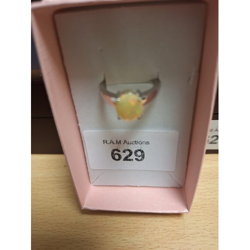 629 - 925 Silver Ring With Large Genuine Opal