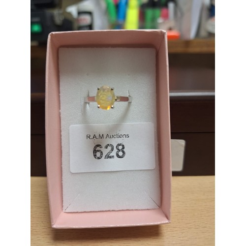 628 - 925 Silver Ring With Large Genuine Opal