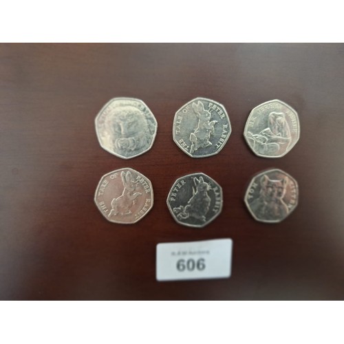 606 - Beatrix Potter Group of 50p To Include Both Peter Rabbits One is Rare x6