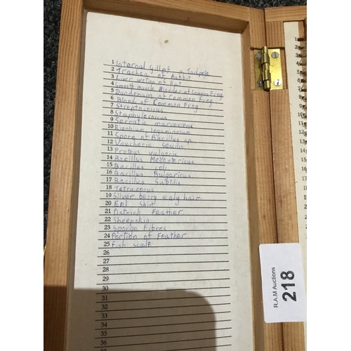 218 - Microscope Slide Wooden Box with Animal Samples