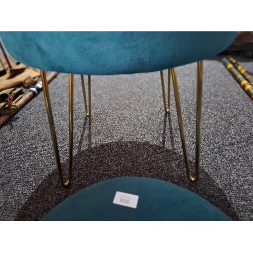 858 - Retro Metal and Wood Storage Stool In Good Condition Gold Metal Legs and a Teal Velvet Top