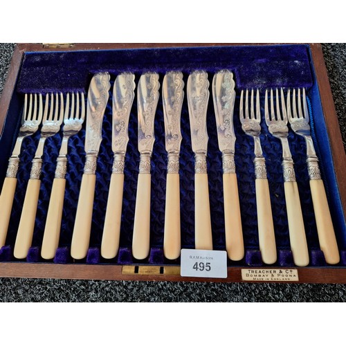 495 - Cased Set of Vintage Knives and Forks by Treacher + Co