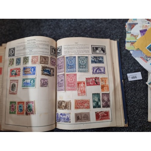 486 - Stamp Album and a Pack of Hundreds of Vintage Unchecked Stamps