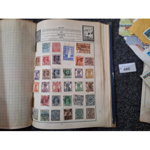 486 - Stamp Album and a Pack of Hundreds of Vintage Unchecked Stamps