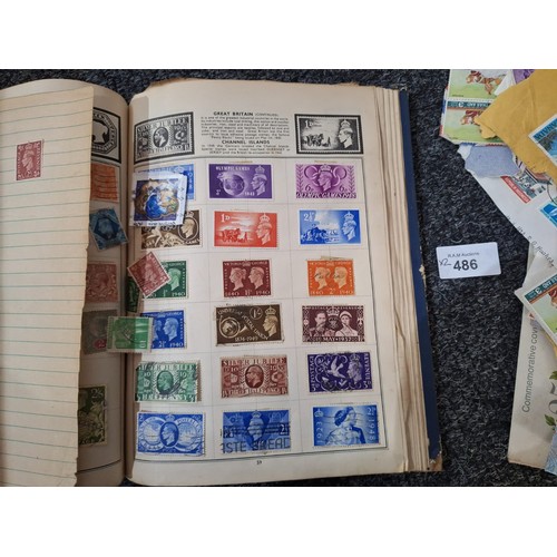 486 - Stamp Album and a Pack of Hundreds of Vintage Unchecked Stamps