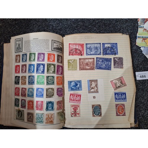 486 - Stamp Album and a Pack of Hundreds of Vintage Unchecked Stamps