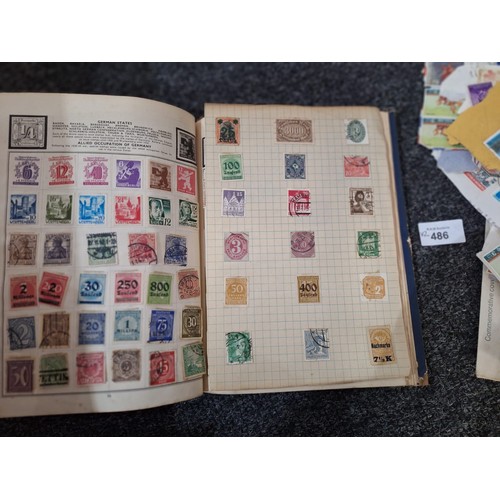 486 - Stamp Album and a Pack of Hundreds of Vintage Unchecked Stamps