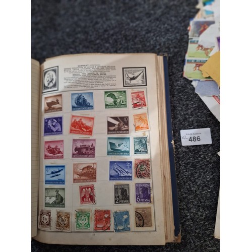 486 - Stamp Album and a Pack of Hundreds of Vintage Unchecked Stamps