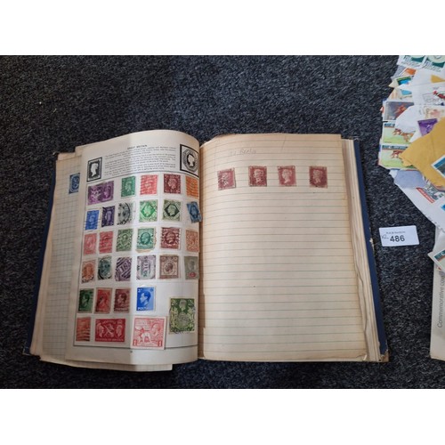 486 - Stamp Album and a Pack of Hundreds of Vintage Unchecked Stamps