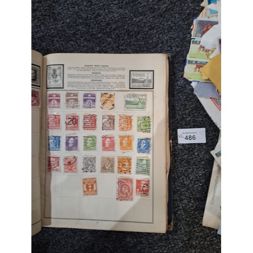 486 - Stamp Album and a Pack of Hundreds of Vintage Unchecked Stamps