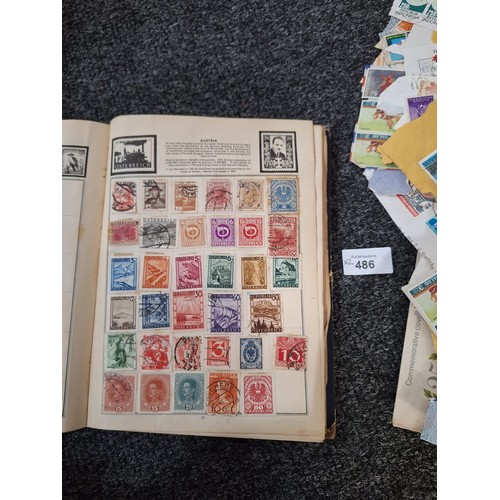 486 - Stamp Album and a Pack of Hundreds of Vintage Unchecked Stamps