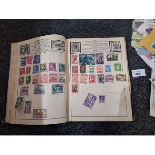 486 - Stamp Album and a Pack of Hundreds of Vintage Unchecked Stamps