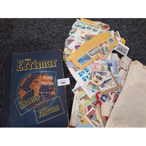 486 - Stamp Album and a Pack of Hundreds of Vintage Unchecked Stamps